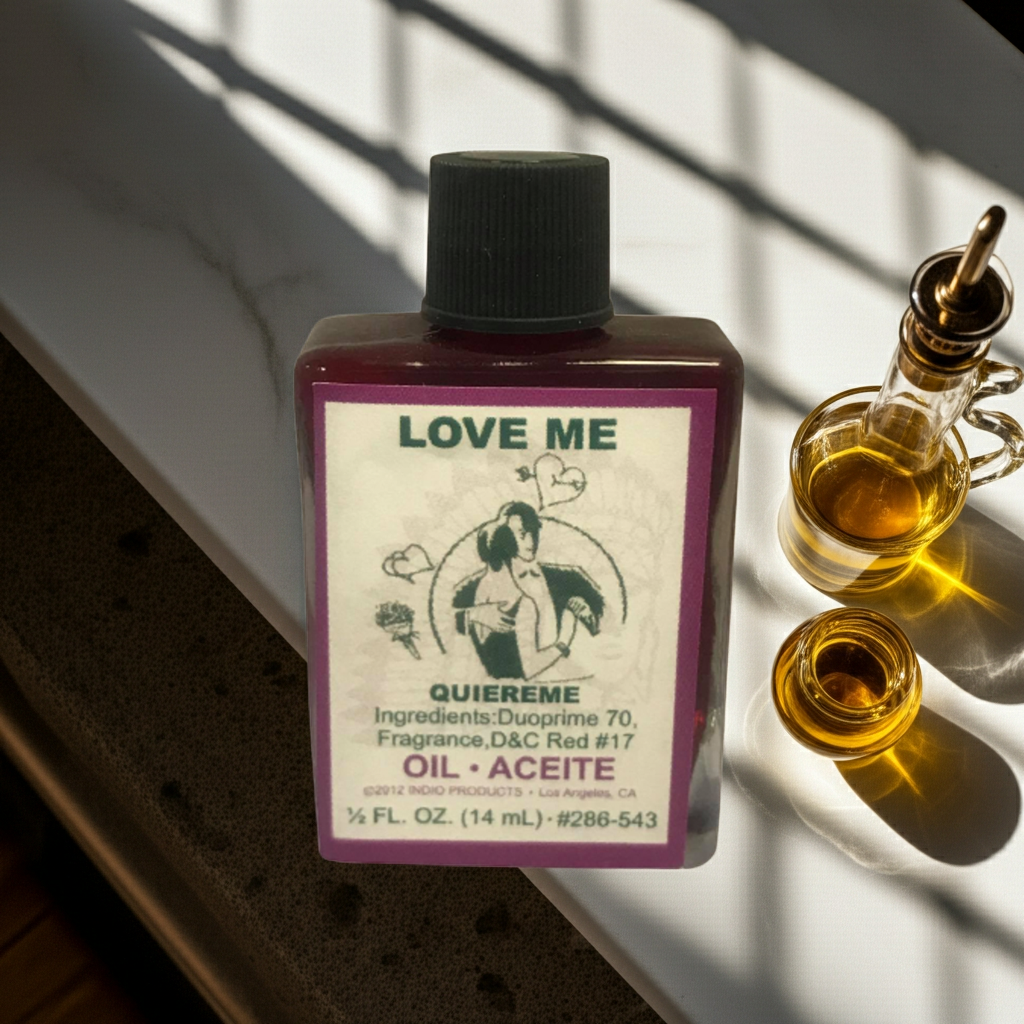 Love Me Wish Oil ritual oil bottle for attraction work, love intentions, and ceremonial use.