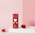 Love Spell red 7 day candle glass prayer candle for attraction rituals, romance work, and spiritual use.