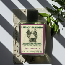 Lucky Buddha Wish Oil ritual oil bottle for manifestation, meditation, and spiritual intention use.