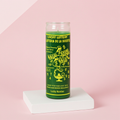 Lucky Lottery green 1 color 7 day candle in glass jar for prosperity rituals, lottery luck, and spiritual candle work.