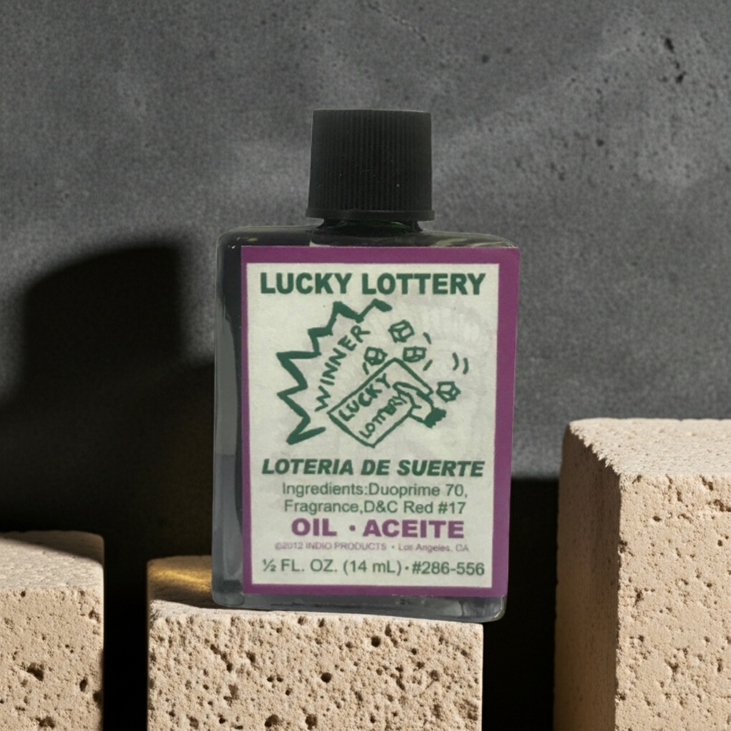 Lucky Lottery Wish Oil bottle for luck rituals, lottery intention work, and spiritual use.