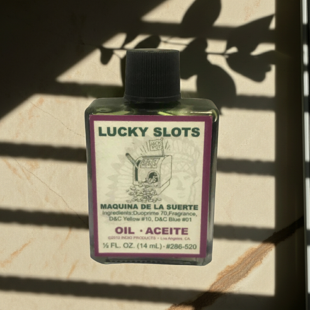 Lucky Slots Wish Oil bottle for ritual anointing, luck attraction, and manifestation work.