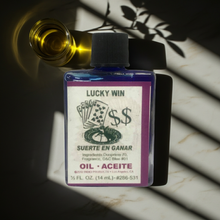 Lucky Win Wish Oil anointing oil bottle for prayer, intention setting, and ceremonial use.