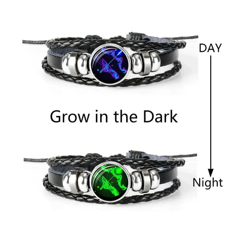 Luminous Astrology Leather Charm Bracelet with zodiac-themed charms for spiritual style expression and everyday accessory use.