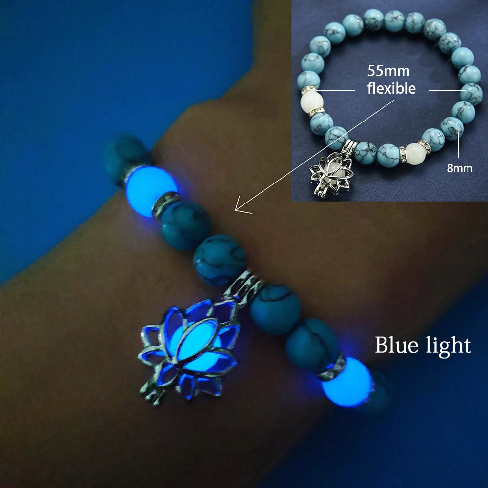 Luminous Natural Stone Lotus Bracelet with natural stone beads for spiritual styling, mindfulness, and daily outfit wear.