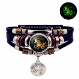 Luminous star sign leather bracelet for astrology fashion use, everyday wrist styling, and unisex casual accessorizing.