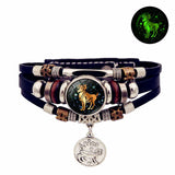 Luminous Zodiac leather bracelet for astrology-inspired fashion styling, daily wristwear, and unisex accessory use.