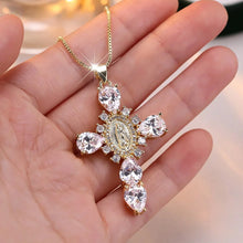 Luxury Pink Zircon Cross Drop Pendant necklace with pink gem cross design for formal events, anniversaries, and fashionable daily wear.