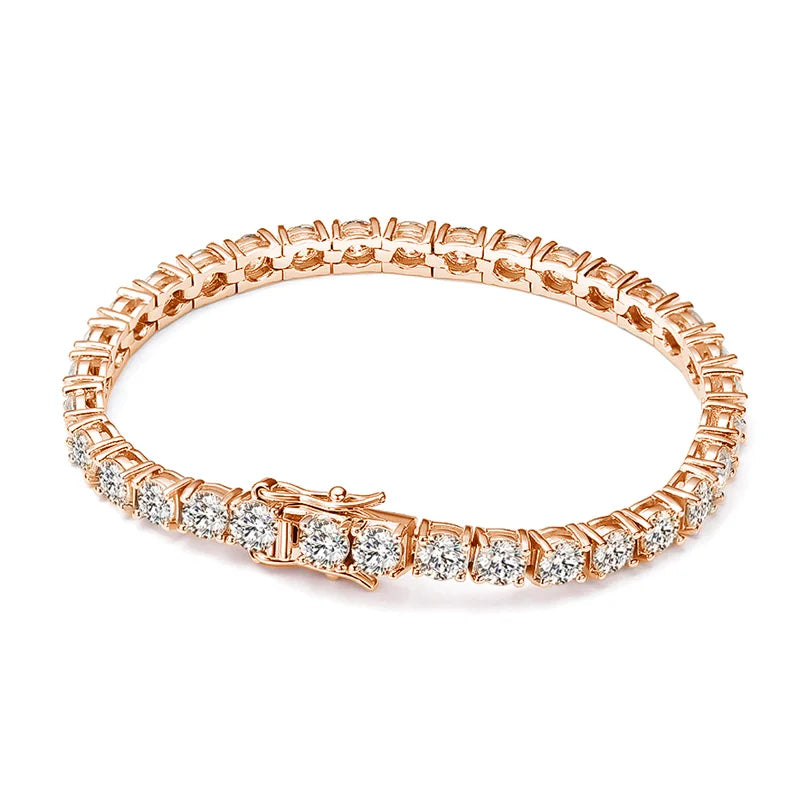 Luxury style moissanite tennis bracelet in 925 silver plated design for upscale fashion wear, weddings, and evening accessorizing.
