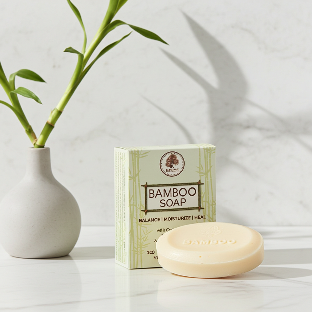 Madina Bamboo soap bar displayed for daily washing and refreshing skin care.
