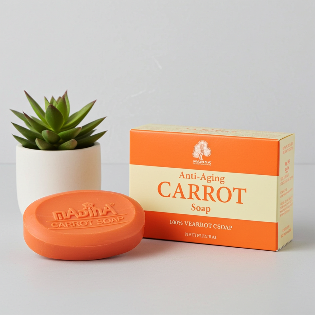 Madina Carrot cleansing bar soap for anti aging skincare, washing, and regular bathing.