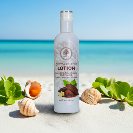 Madina Cocoa Butter body lotion bottle for hydrating the skin, improving softness, and regular skincare use.