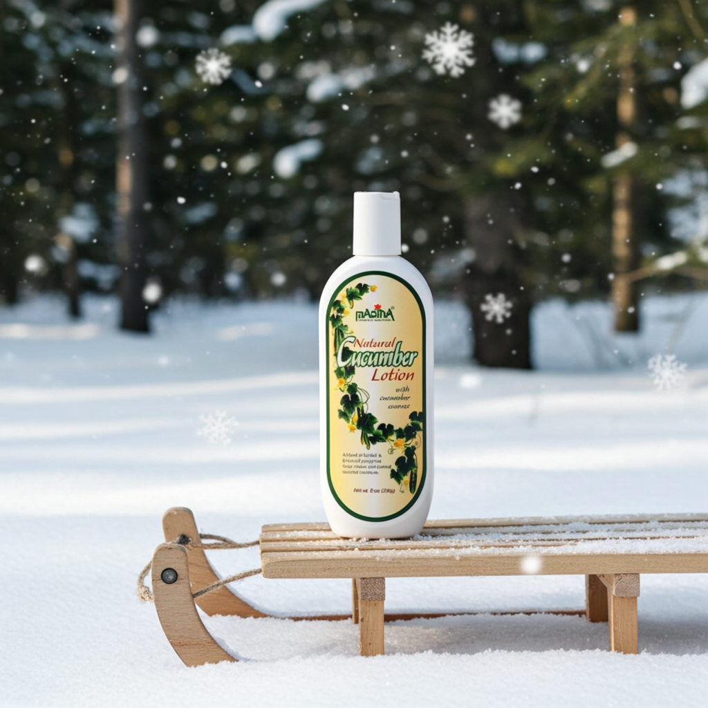 Madina Natural Cucumber lotion bottle for hydrating dry skin, improving softness, and everyday body care.