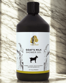Madina Goat’s Milk Shower Gel bottle for hydrating bath care, gentle skin cleansing, and everyday body wash use.