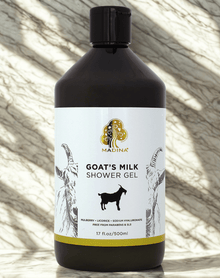Madina Goat’s Milk Shower Gel bottle for moisturizing body cleansing, soft skin care, and daily shower use.