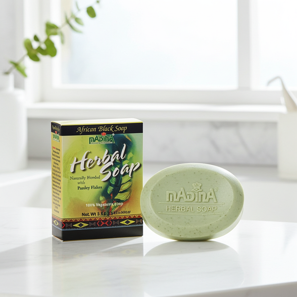 Madina Herbal Soap with Parsley Flakes bar soap for bathing, skin cleansing, and daily skincare use.