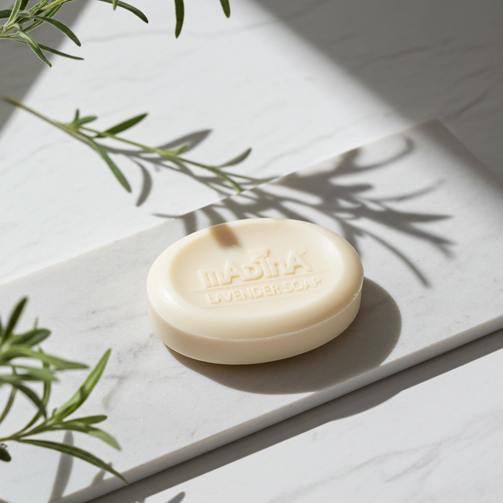 Madina Lavender aromatherapy soap bar for stress relief, gentle bathing, and calming skincare use.
