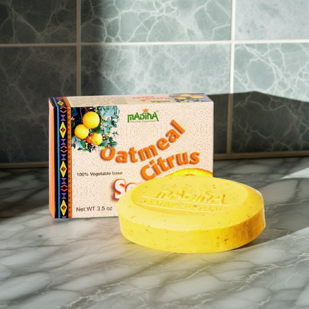 Madina Oatmeal Citrus bar soap for bathing, skin cleansing, and daily skincare use.