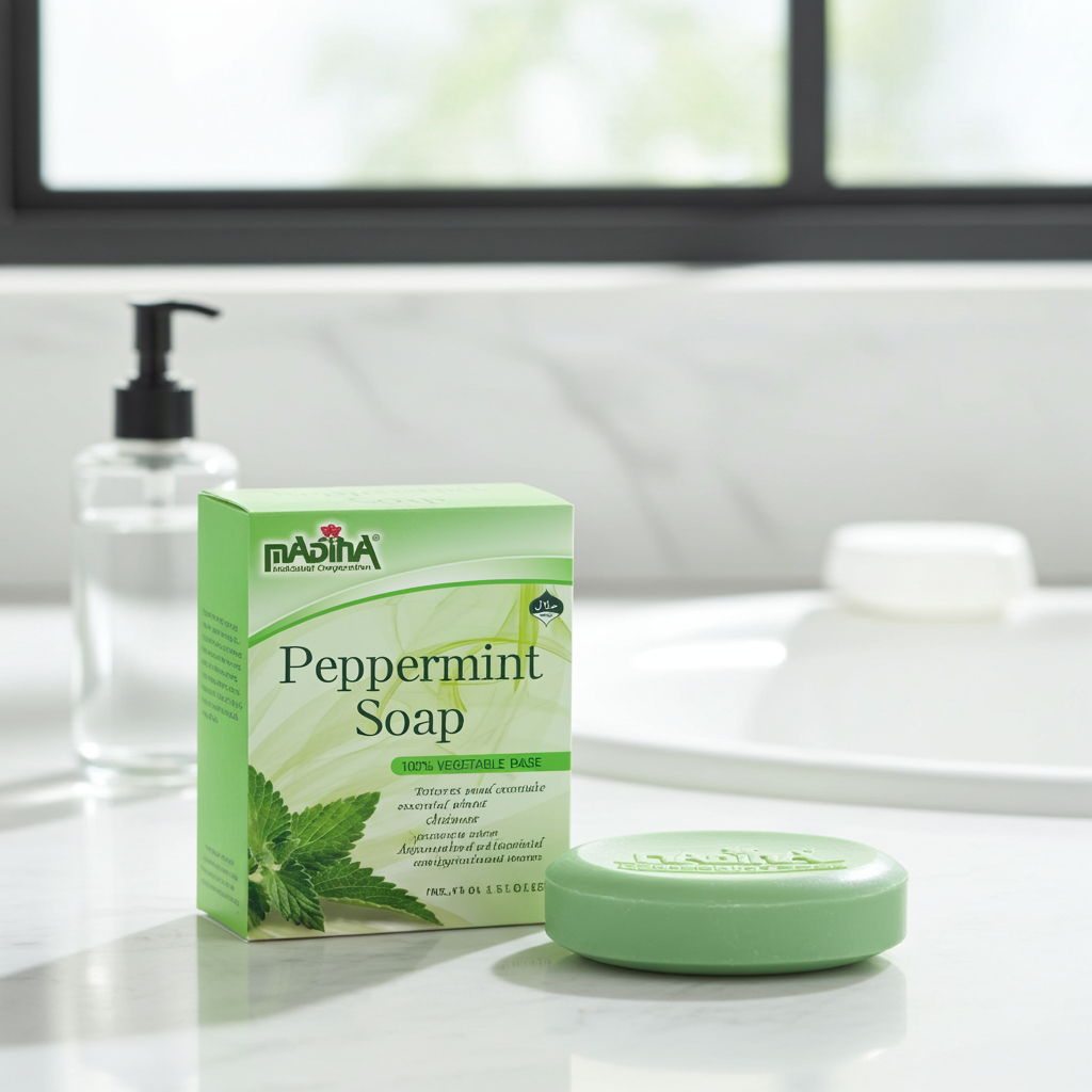 Madina Peppermint Stress Relief Soap bar for calming bath use, natural body cleansing, and daily self-care.