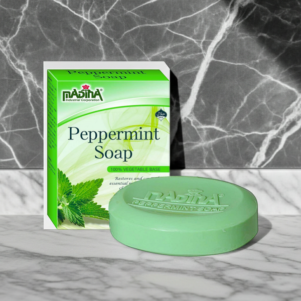 Madina Peppermint Soap cleansing bar for washing the skin, bathing, and everyday care.