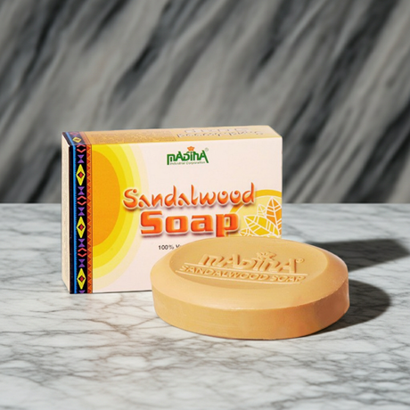 Madina Sandalwood Soap bar for bathing, skin cleansing, and daily skincare use.