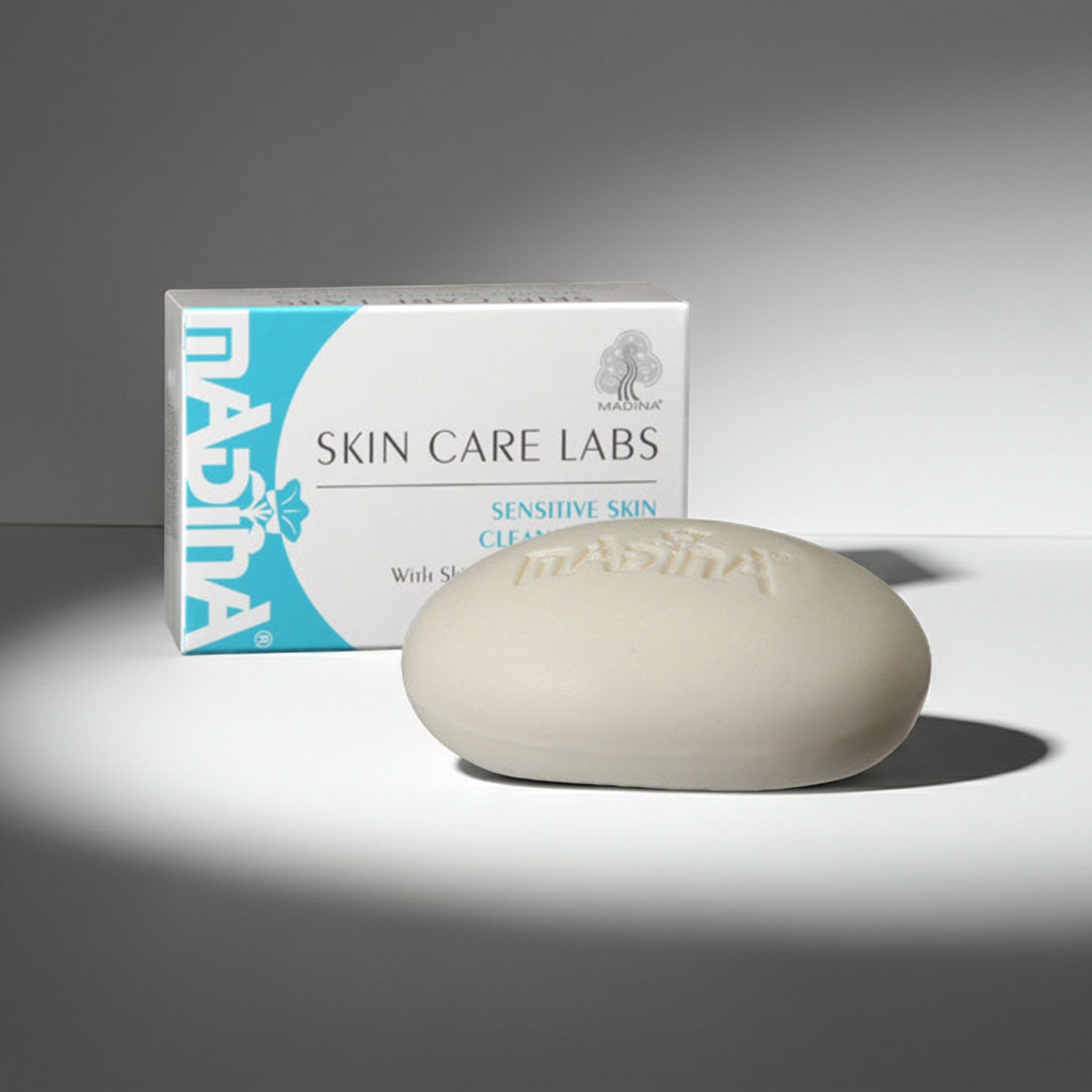 Madina Sensitive Skin cleansing bar soap for washing delicate skin, bathing, and everyday personal care.