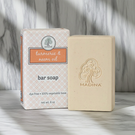 Madina Turmaric & Neem Spice cleansing bar soap for washing the skin, bathing, and everyday care.