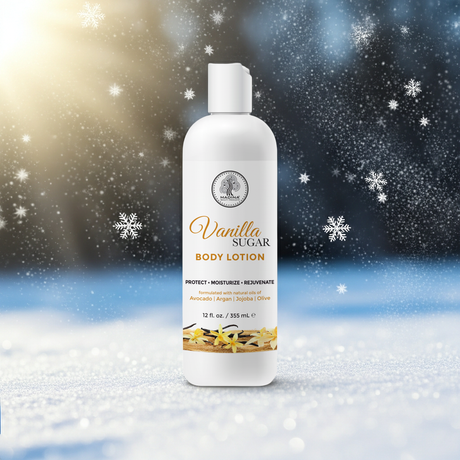 Madina Vanilla Sugar Nourishing Body Lotion bottle for daily moisturizing, softening skin, and keeping the body smooth and hydrated.