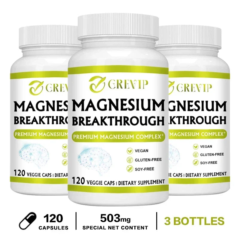 Magnesium Breakthrough magnesium capsules bottle for supporting heart health, brain performance, and restful sleep.
