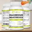 Magnesium Breakthrough supplement bottle with magnesium capsules for sleep support, brain function, and heart health.