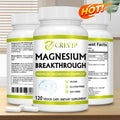Magnesium Breakthrough supplement bottle with magnesium capsules for sleep support, brain function, and heart health.