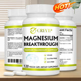 Magnesium Breakthrough supplement bottle with magnesium capsules for sleep support, brain function, and heart health.