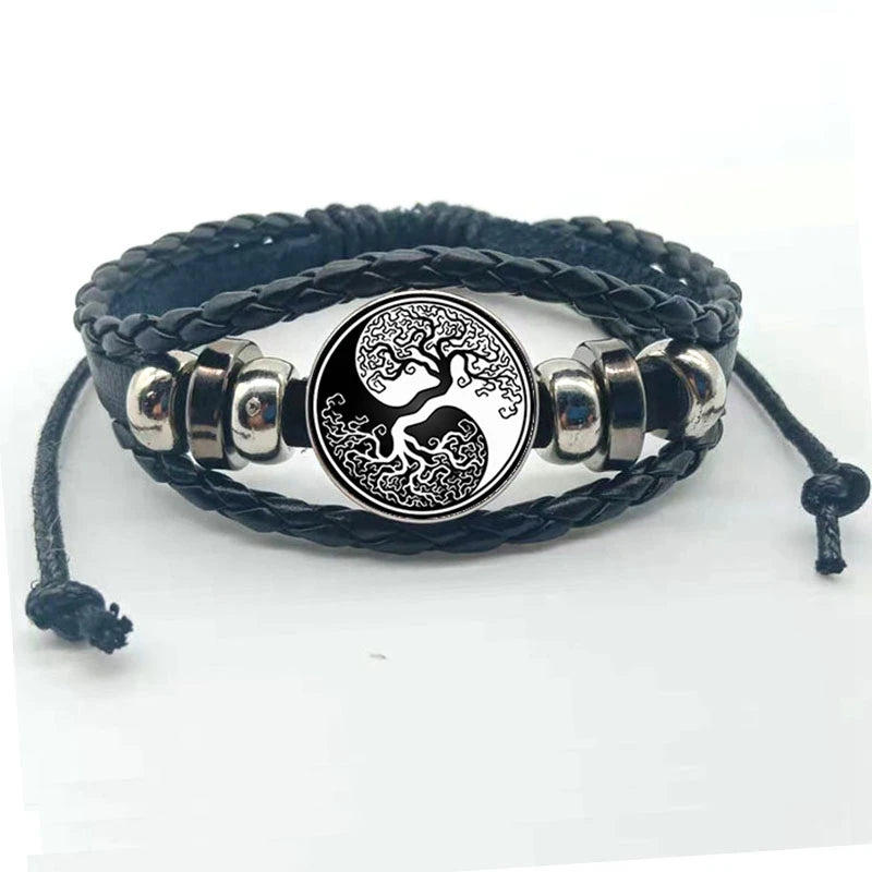 Tree of Life leather bracelet with multilayer bands and clasp closure for easy daily wear and fashionable wrist styling.