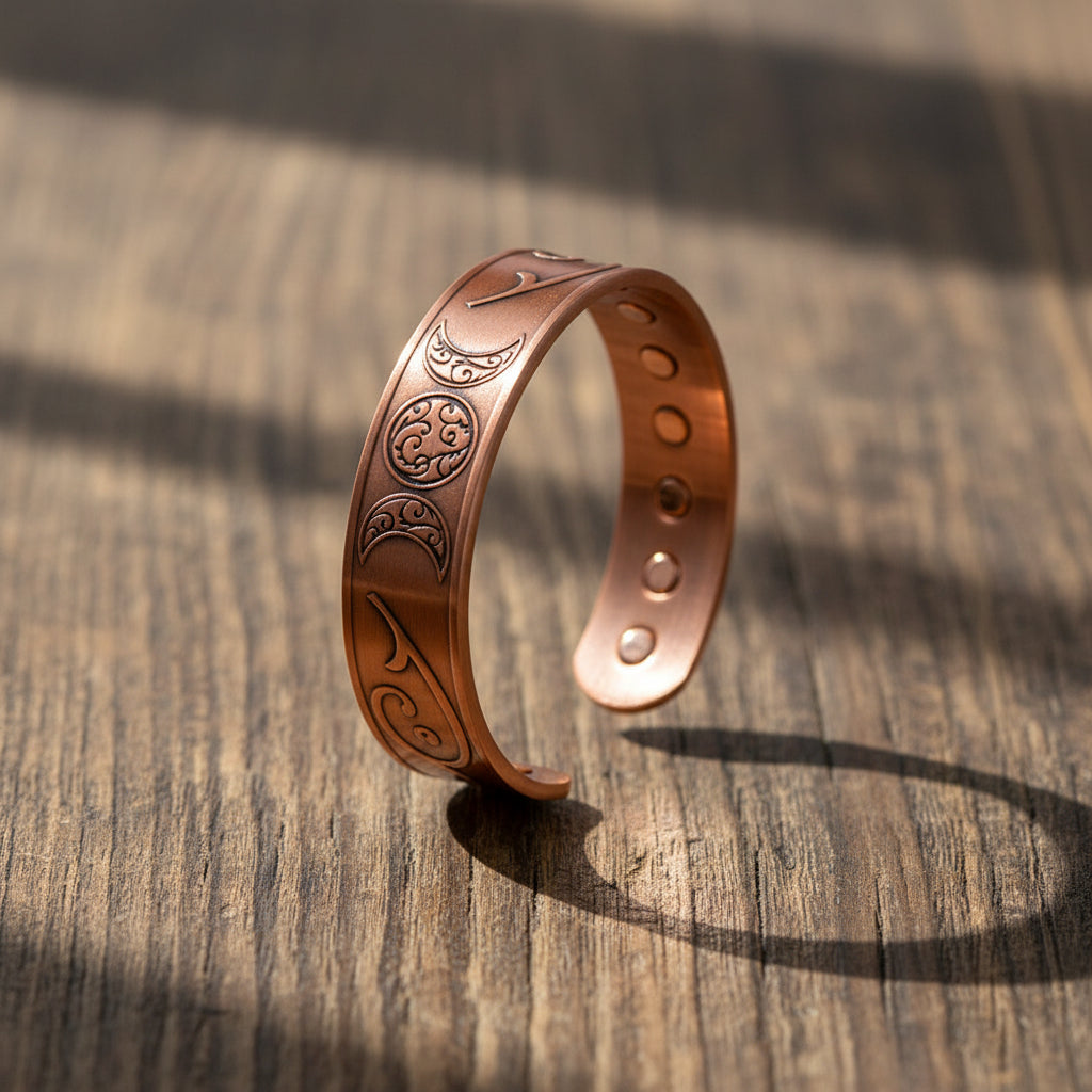 Magnetic copper bracelet with Triple Moon design