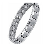 Magnetic Therapy Bracelet in titanium steel link style for regular wear and magnetic wellness application.