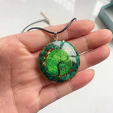 Malachite orgonite Tree of Life pendant necklace for meditation, energy cleansing, and holistic jewelry use.