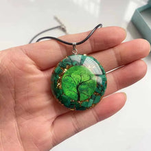 Malachite orgonite Tree of Life pendant necklace for meditation, energy cleansing, and holistic jewelry use.