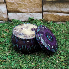 Manifestation tin candle with crystals for abundance rituals, intention work, and altar practice.