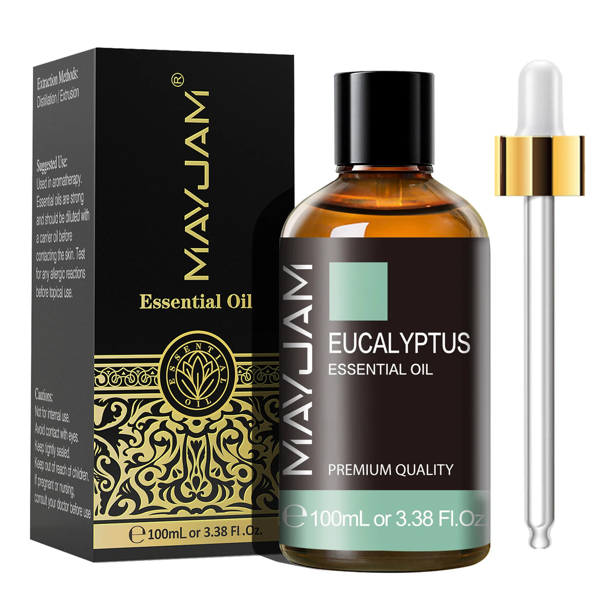 MAYJAM 100ml essential oil aromatherapy bottle with dropper for massage blends, diffuser use, and relaxation.