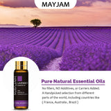 MAYJAM pure aromatherapy essential oil bottle with lavender, vanilla, and myrrh for massage blends, diffuser use, and calming aromatherapy.
