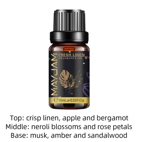 MAYJAM 10ml scented oil bottle in White Musk, Coconut, Vanilla & Sea Breeze for diffuser blends, wax melts, and DIY scent projects.