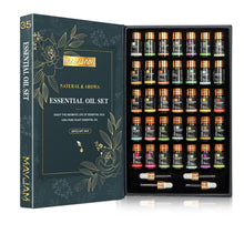 MAYJAM 35-Piece Pure Essential Oil Gift Set bottles for aromatherapy, diffuser blends, massage, and home fragrance use.