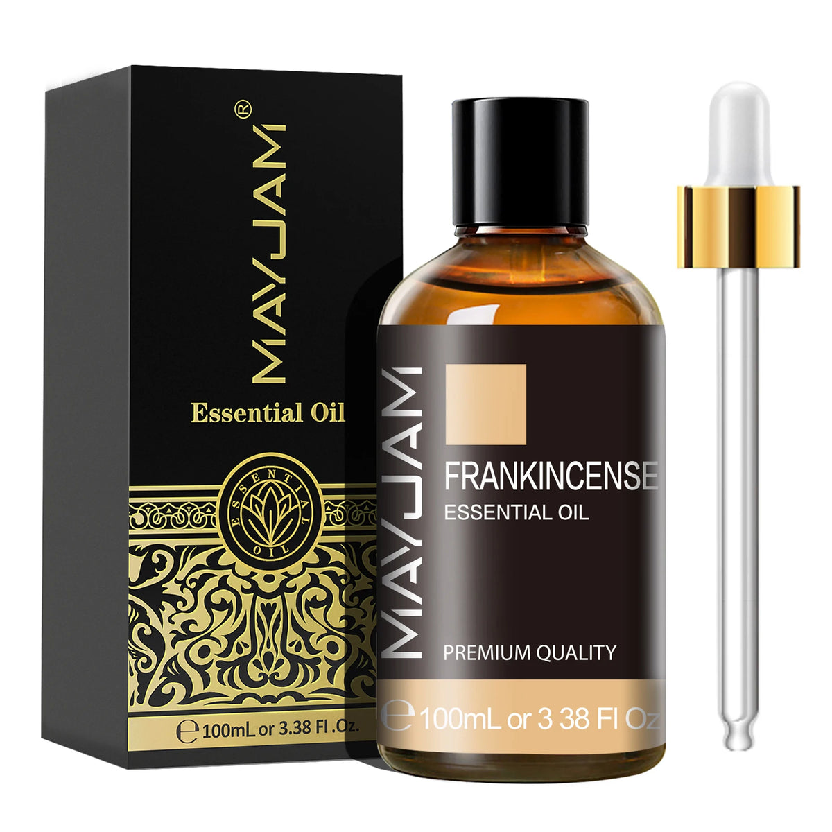 MAYJAM aroma oil bottle with dropper for spa treatments, diffuser fragrance, and calming routines.