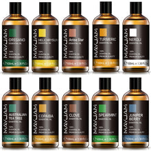 Ten MAYJAM 100ml essential oils including oregano, helichrysum, anise star, turmeric, neroli, copaiba and juniper berry