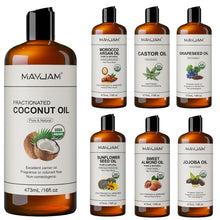 MAYJAM Carrier Oil for Skin, Face and Hair coconut-based moisturizing oil bottle for face care and body hydration.
