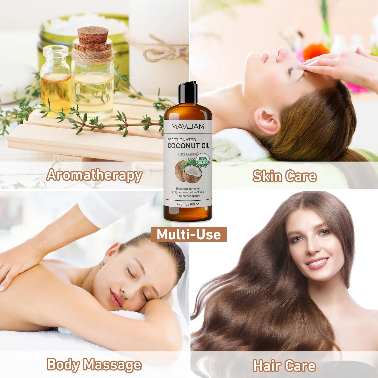 MAYJAM castor oil bottle for moisturizing all skin types, softening hair, and body massage use.