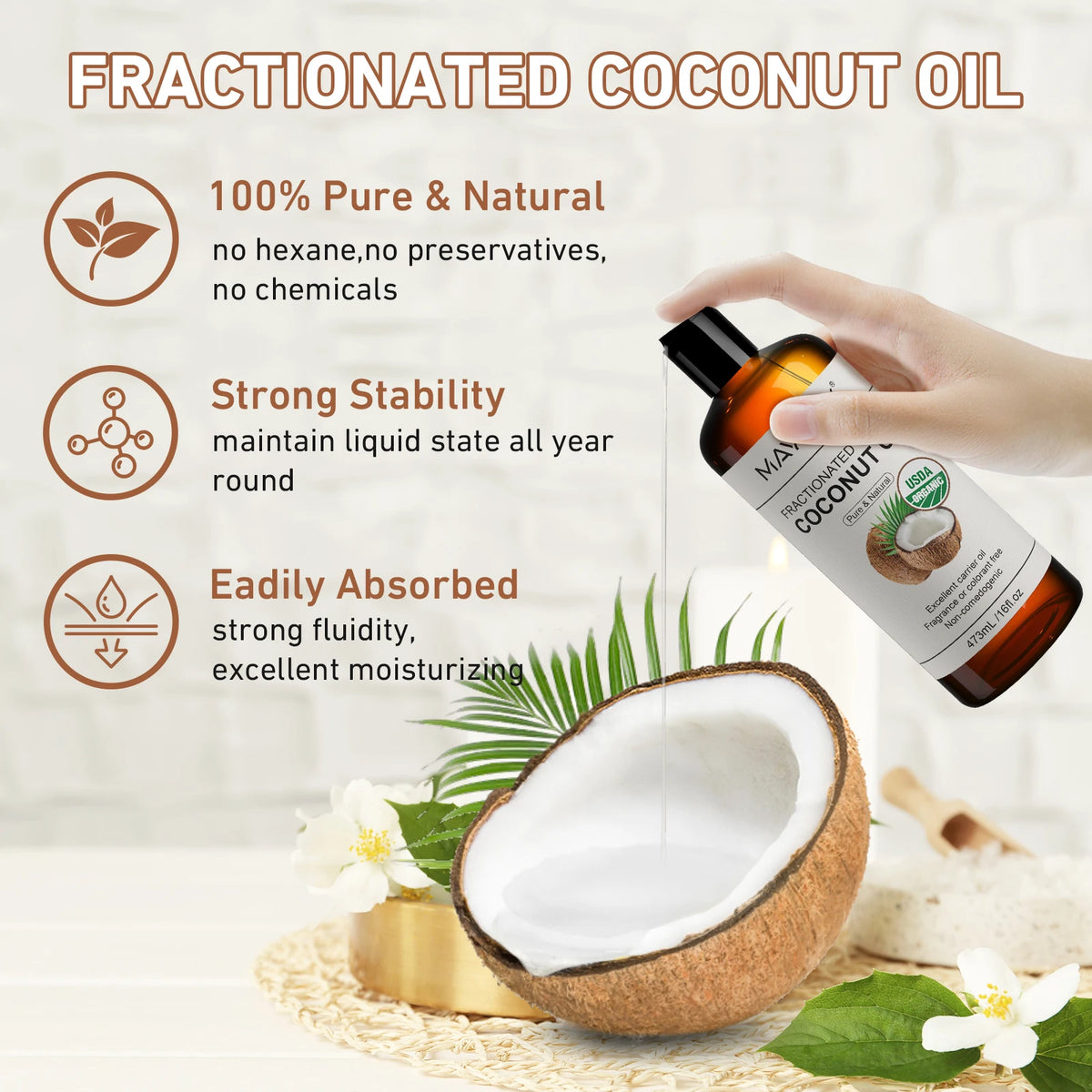 MAYJAM 473ml Cold-Pressed Carrier Oil castor oil for dry skin care and hair moisturizing.