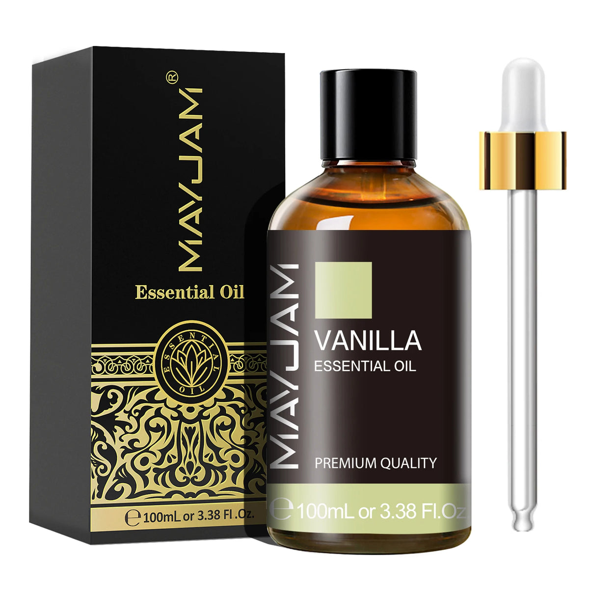 MAYJAM essential oil bottle with dropper for diffuser use, home scenting, and soothing aromatherapy sessions.