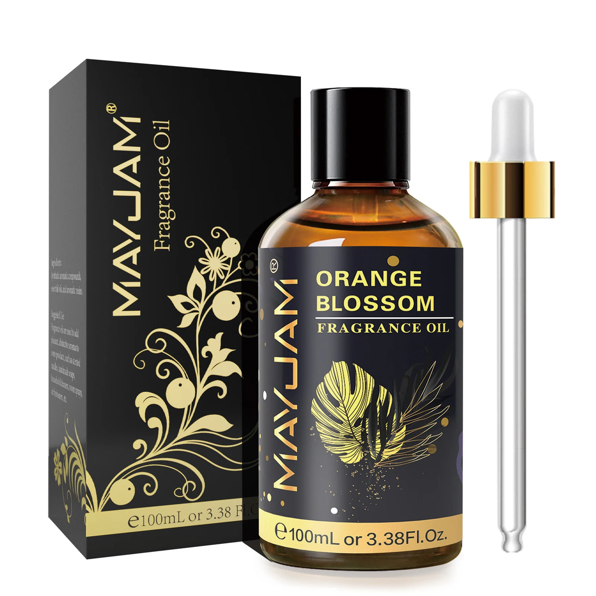 MAYJAM essential oil bottle with dropper for massage blending, diffuser use, and calming wellness routines.
