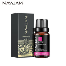 MAYJAM essential oils assortment bottles for home fragrance, relaxation, and daily diffuser use.